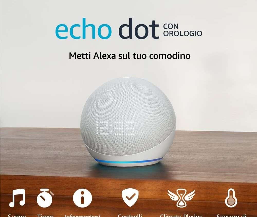 L'Amazon Echo Dot con orologio è in offerta ad un ottimo prezzo