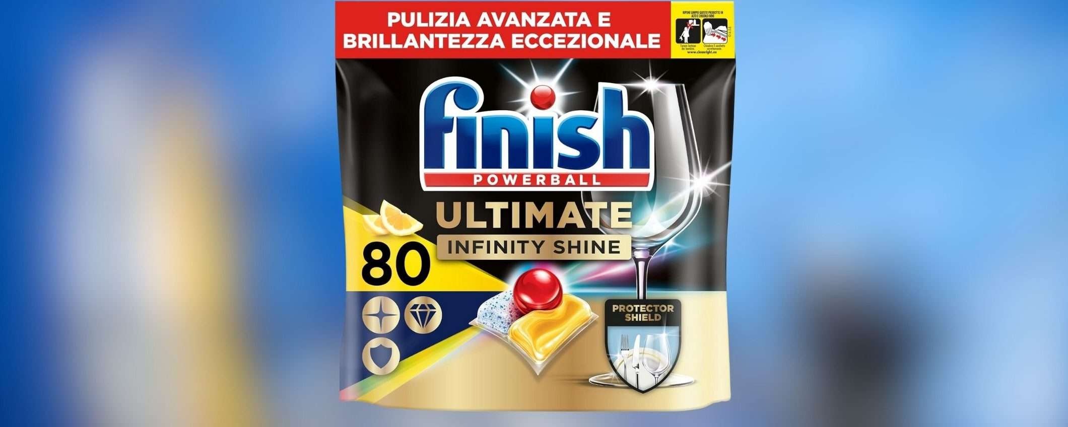 Finish Ultimate Infinity Shine per lavastoviglie: pulito BRILLANTE, 80 capsule a PREZZO SCORTA