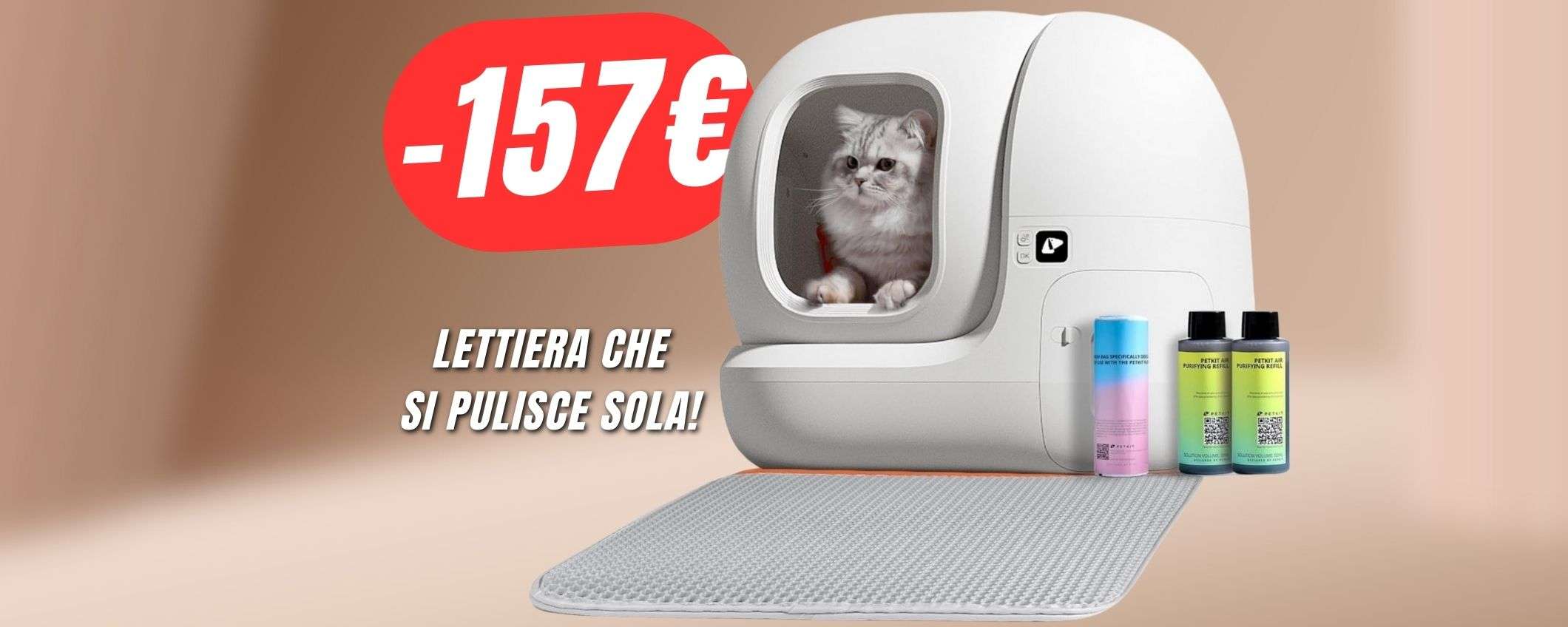 -157€ di SCONTO per la lettiera per gatti che SI PULISCE DA SOLA!