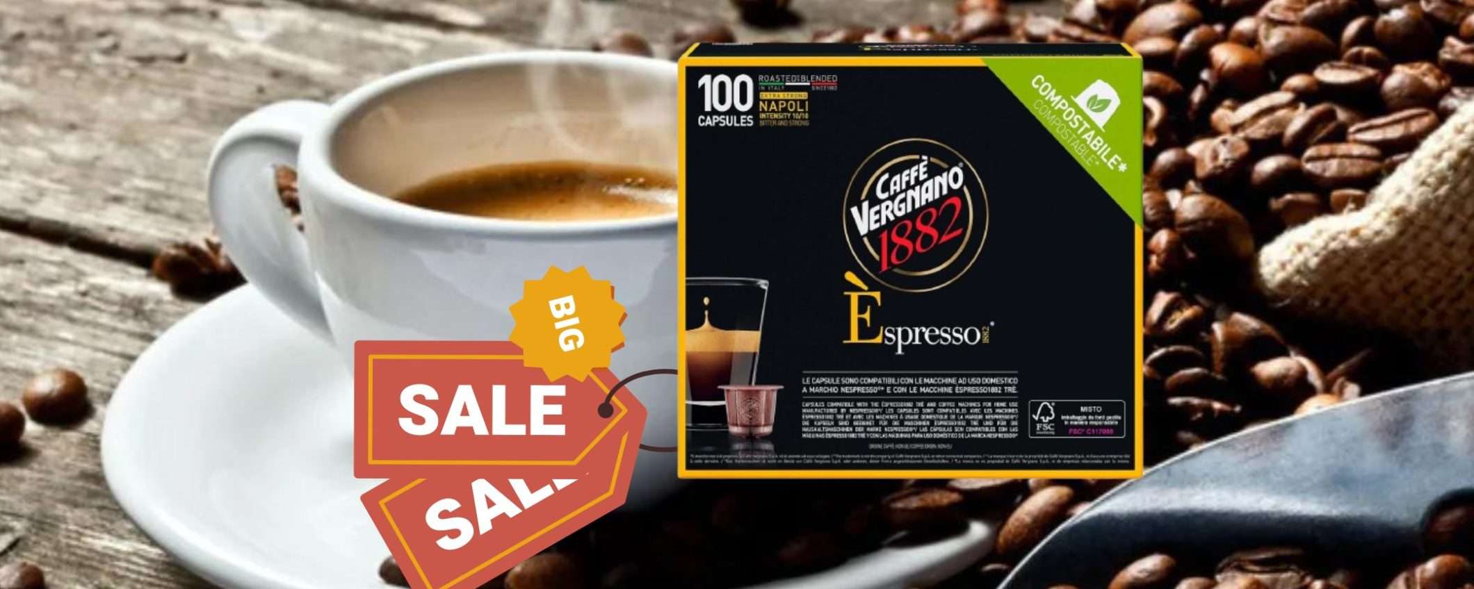 Caffè Vergnano Èspresso1882: 100 capsule per Nespresso compostabili a un prezzo WOW