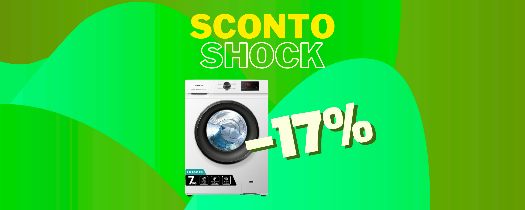 Lavatrice Hisense da 7KG in sconto del 17% su Amazon