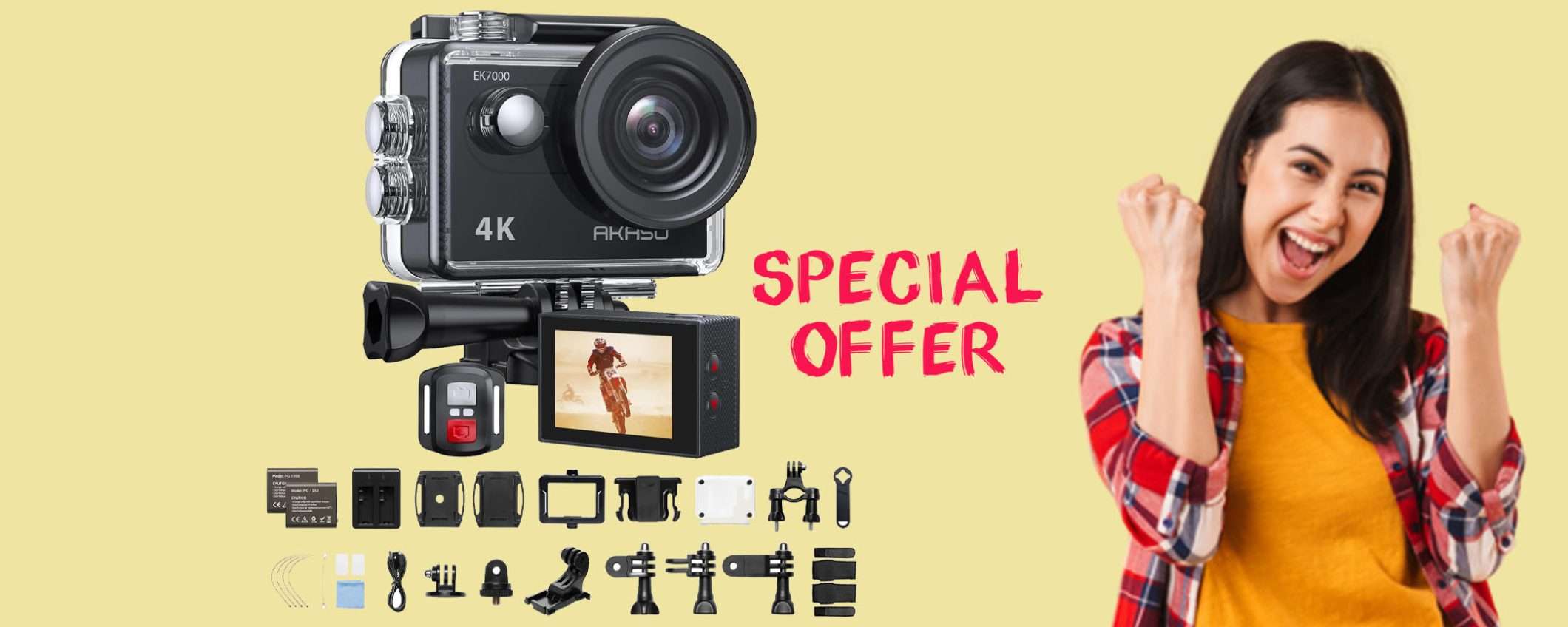 Action Cam 4K con accessori: sconto coupon IMPERDIBILE, tua a 59€