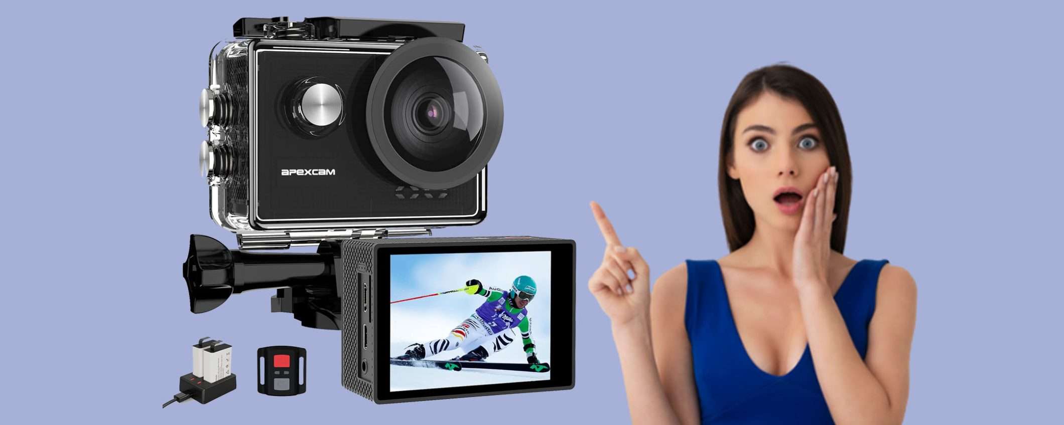 Action Cam 4K UHD con case impermeabile IP68: sconto TOP del 20%