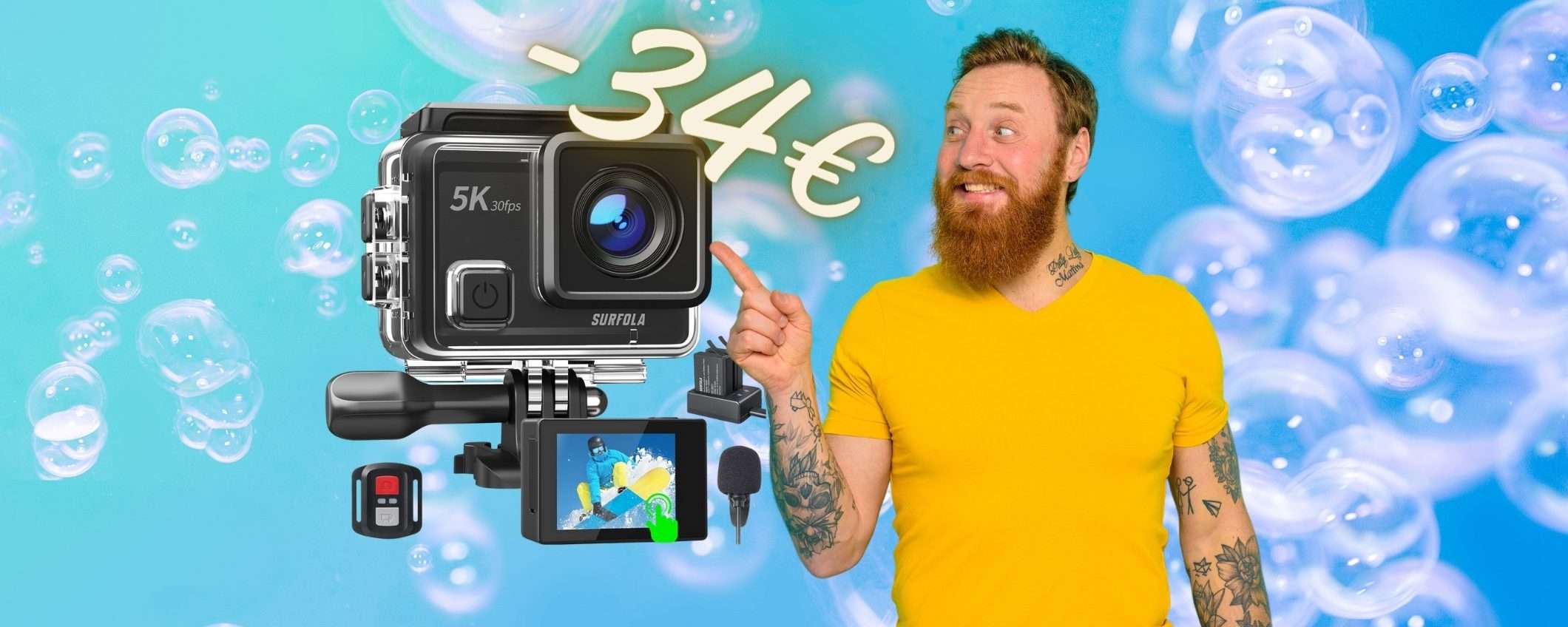 Action Cam subacquea da 5K con sensore da 24 MP in SCONTO di 34€