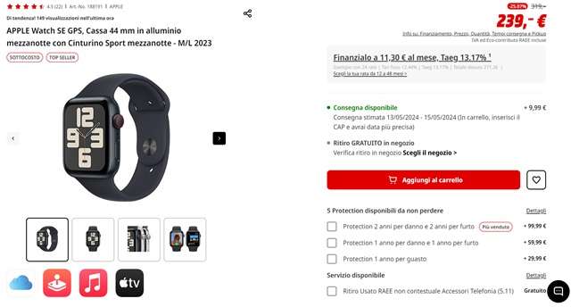 apple watch se 239 euro mediaworld