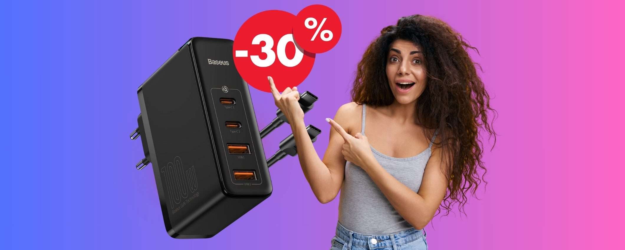 Caricatore USB da 100W con 4 porte in OFFERTA al 30% è un vero AFFARE