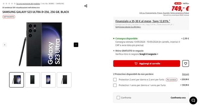 galaxy s23 ultra a 749 euro da mediaworld