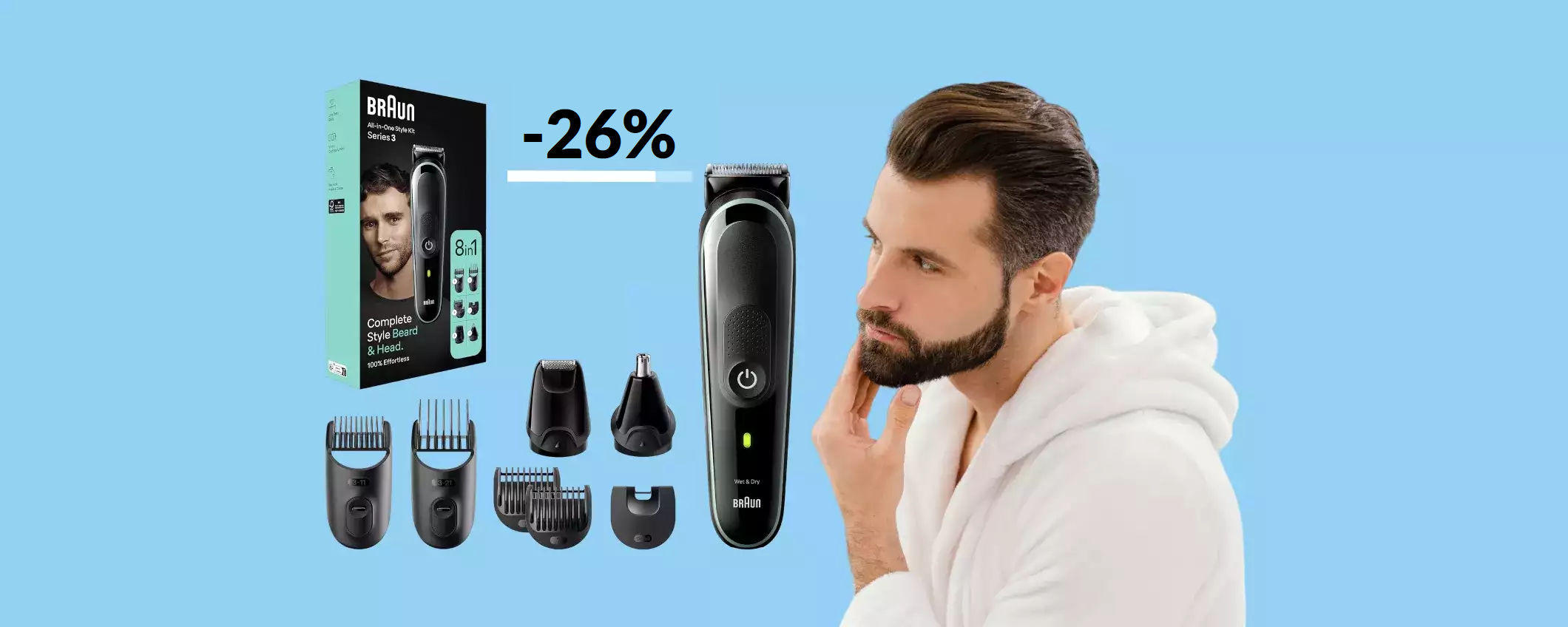 Rasoio elettrico Braun per barba e capelli: il prezzo CROLLA a 37€