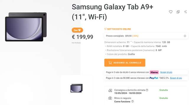 samsung galaxy tab a9 plus 199 euro unieuro