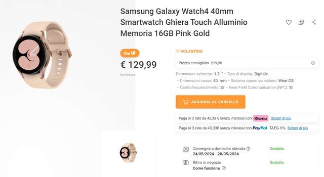 samsung galaxy watch 4 129,99 euro unieuro