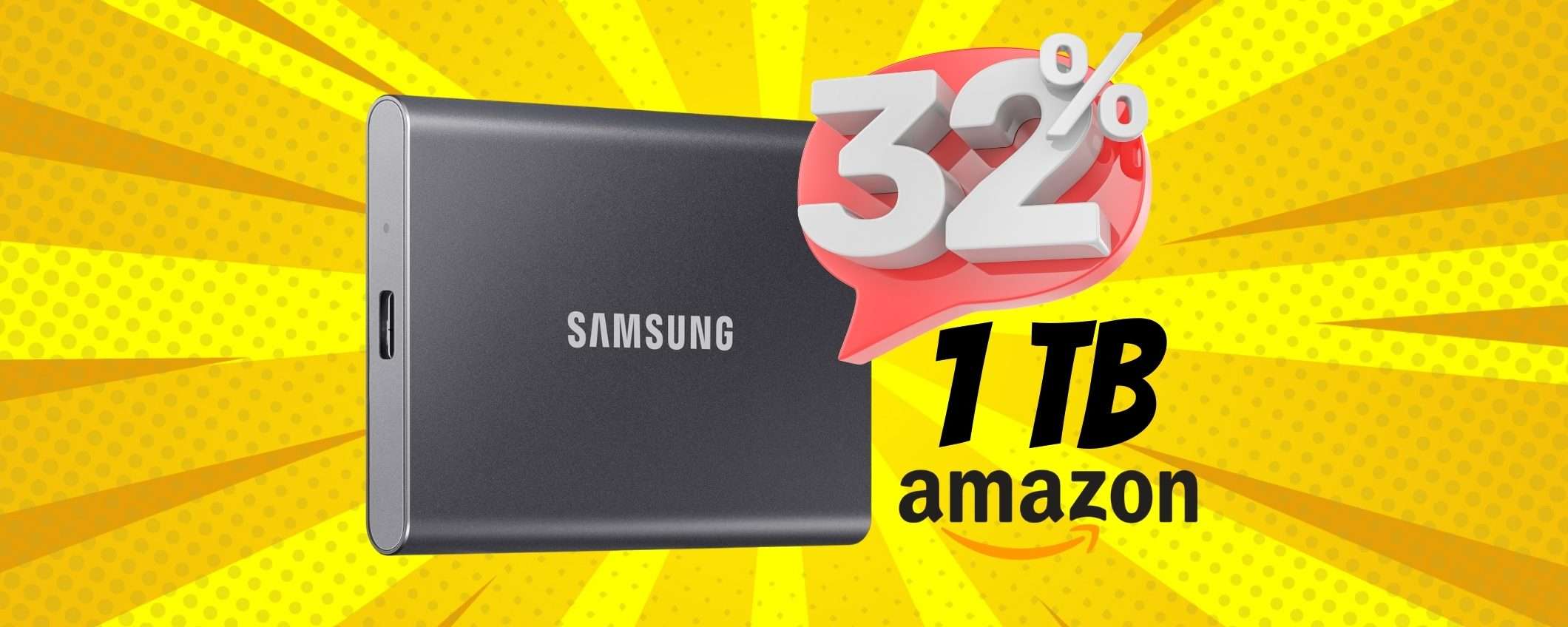 SSD portatile Samsung da 1TB in SCONTO del 32% e RISPARMI 50€