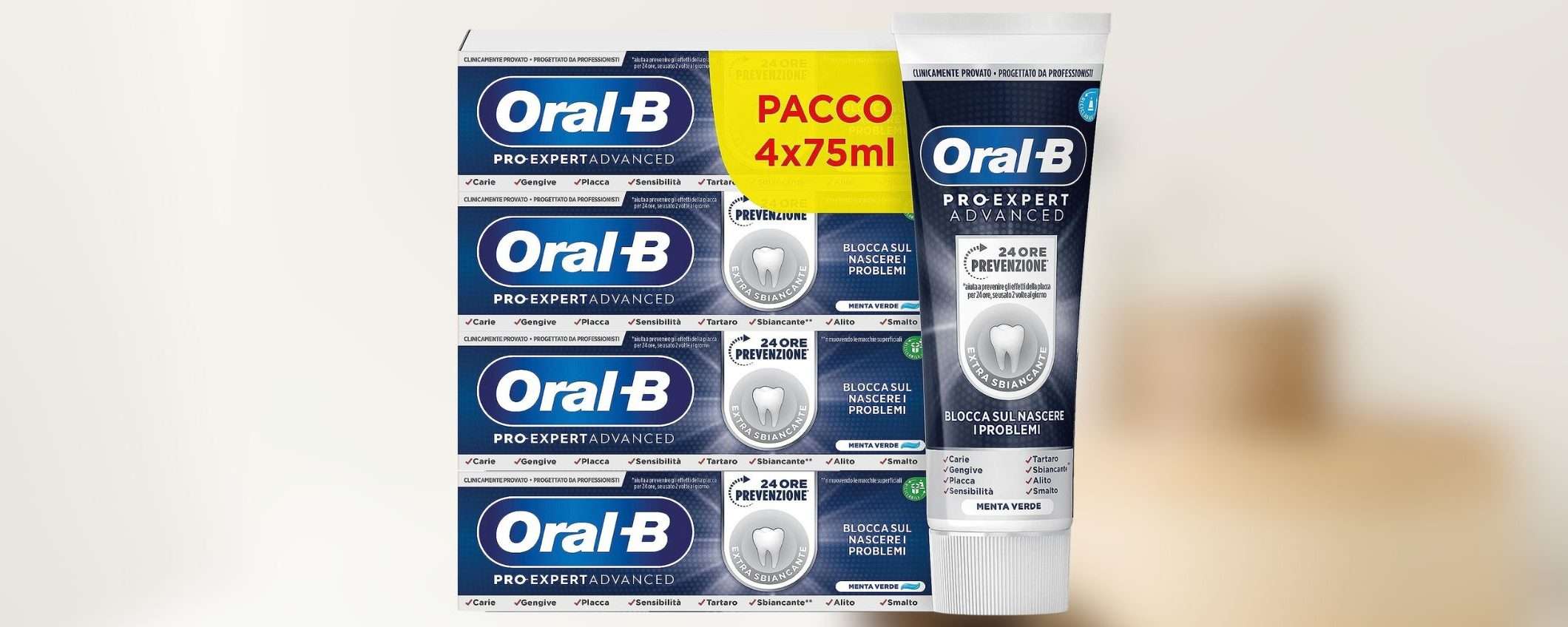 Dentifricio SBIANCANTE Oral-B: confezione da 4 in MAXI SCONTO (-42%)