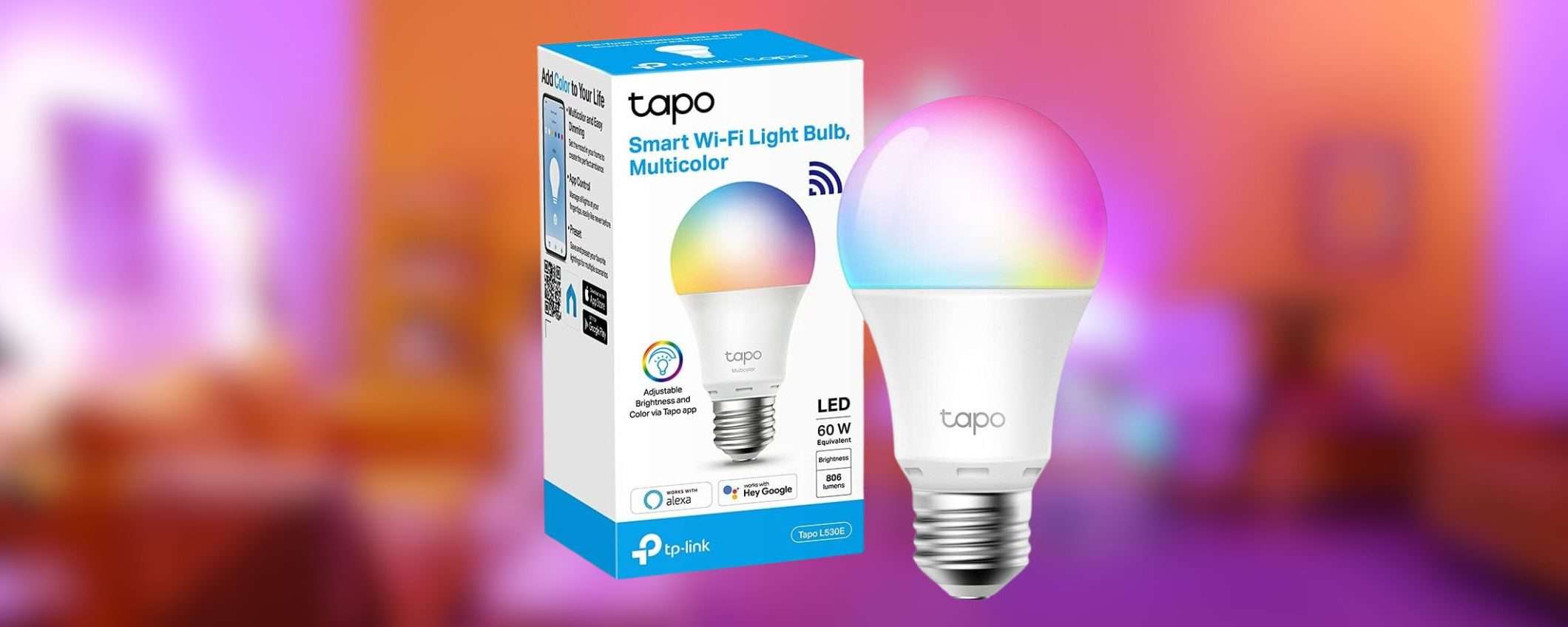 Lampadina smart WiFi TP-Link: E27 e multicolore a meno di 10 euro su Amazon