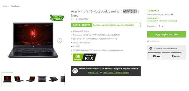 acer nitro v 15 offerta store