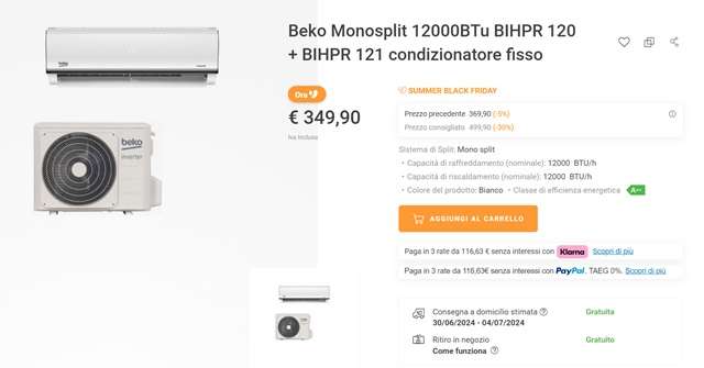 beko monosplit climatizzatore