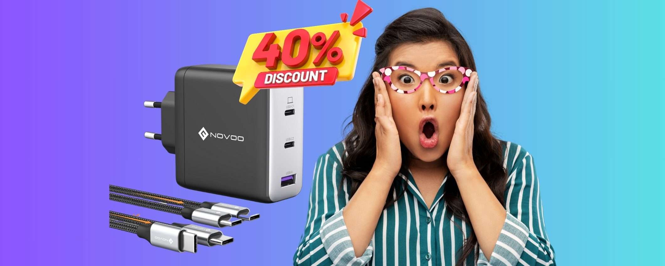 Caricatore USB 120W con 3 porte veloci SCONTATO del  40%, ora 29€