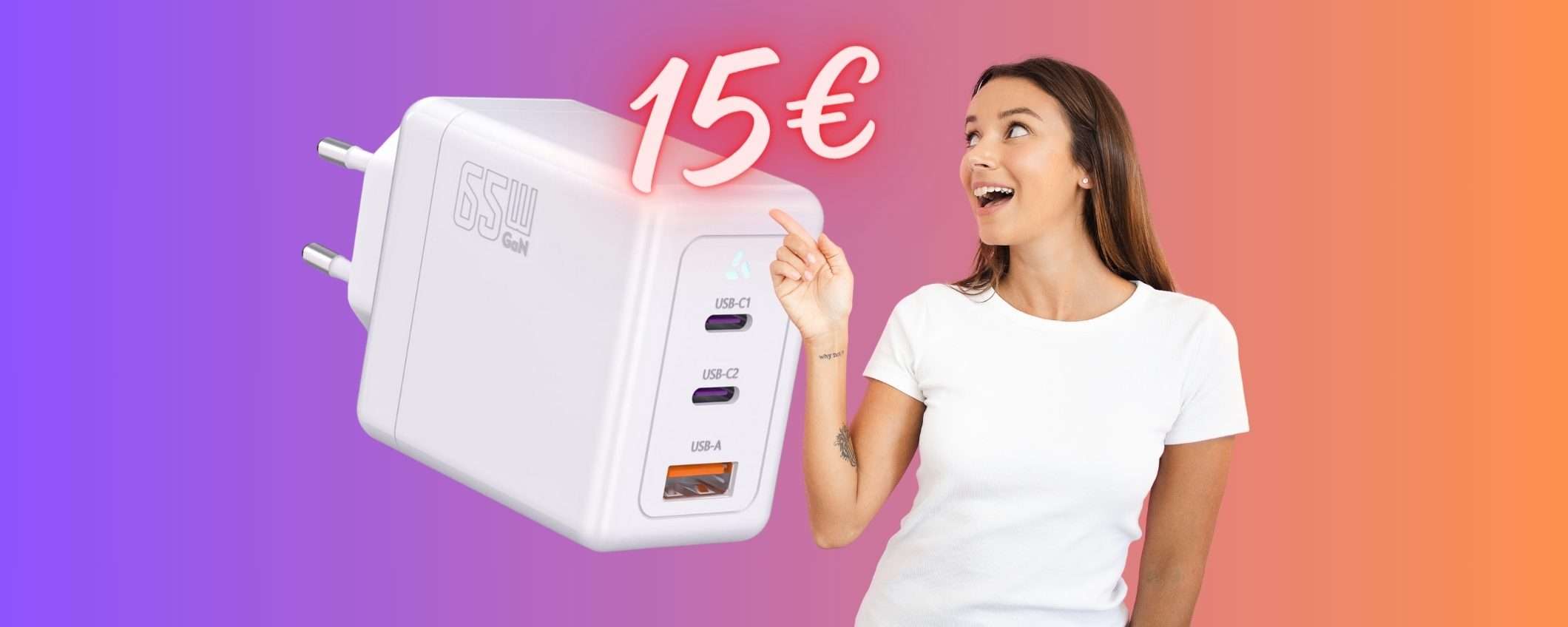 Caricatore USB da 65W che ricarica fino a 3 device tuo a 15€ SOLTANTO