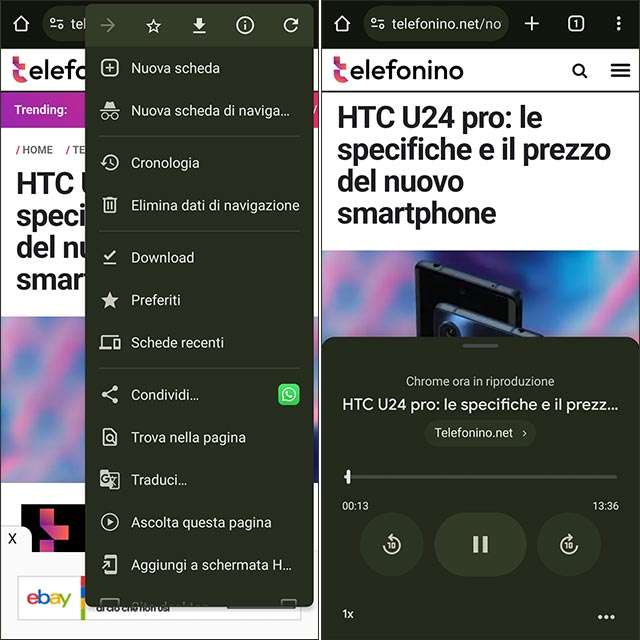 Come attivare Ascolta questa pagina su Chrome per Android