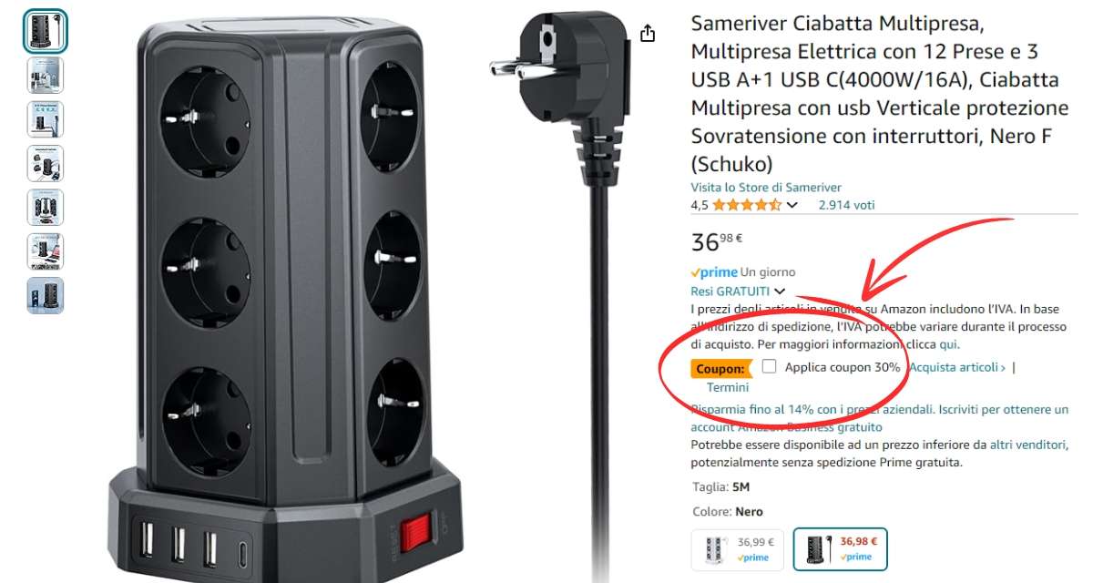 ciabatta-multipresa-12-schuko-4-usb-oggi-tua-soli-25e-amazon-coupon