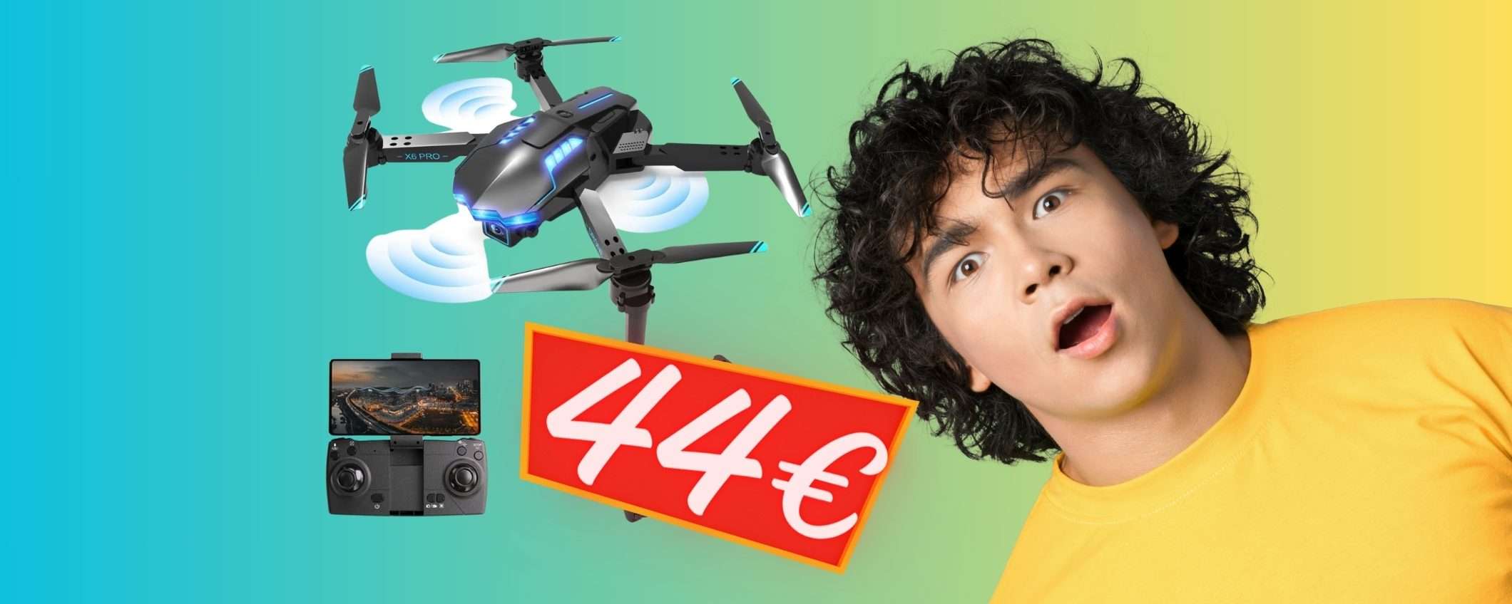 Drone con telecamera HD in DOPPIO SCONTO Amazon, ora solo 44€