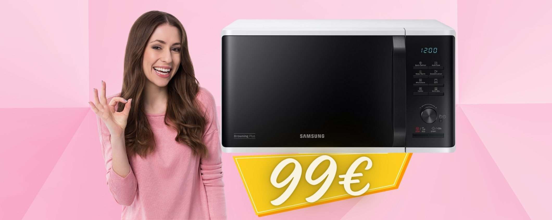 Forno a microonde Samsung da 1100 W e 23L a SOLI 99€, WOW