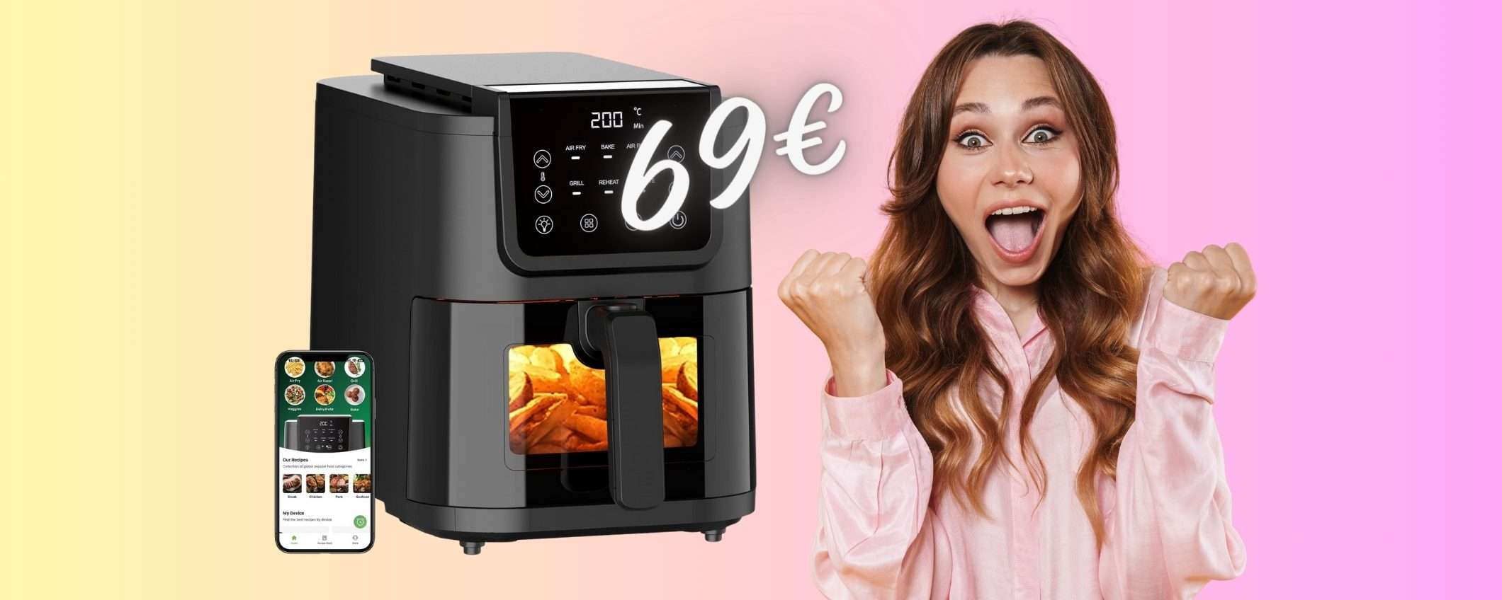 Friggitrice ad aria da 5 litri e 6 programmi tua a SOLI 69€ su Amazon