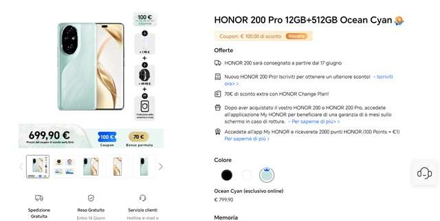 honor 200 pro offerta lancio