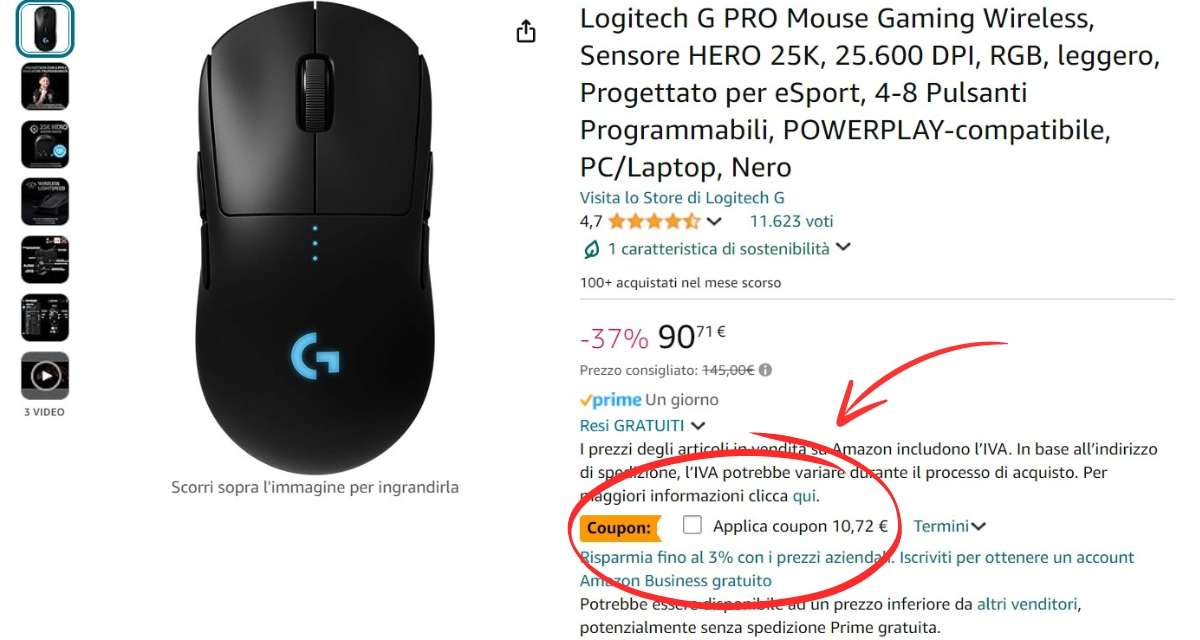 logitech-g-pro-mouse-wireless-gamer-sconto-65e-amazon-coupon