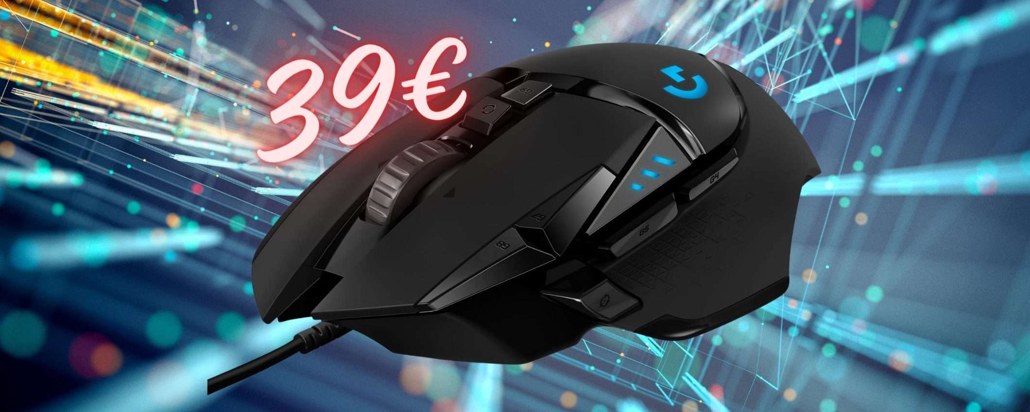 Logitech G502: mouse gaming con sensore HERO 25K a soli 39€ (-57%)