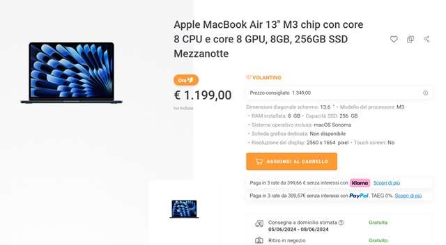 macbook air 13 m3 1199 euro