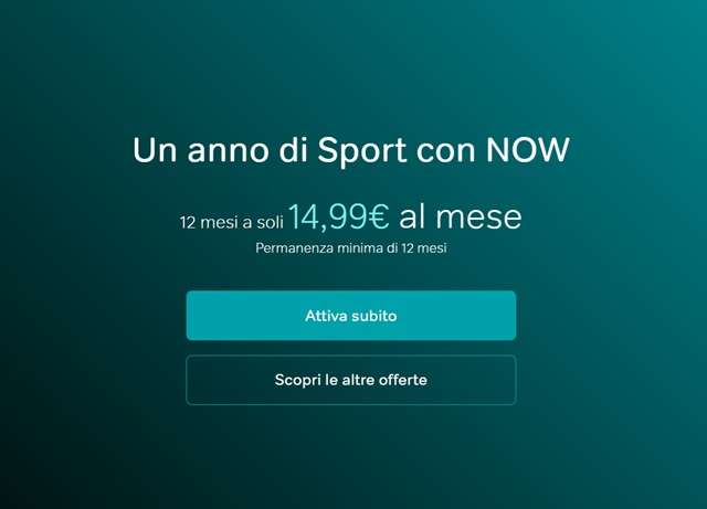 now un anno di sport a 14,99 euro al mese