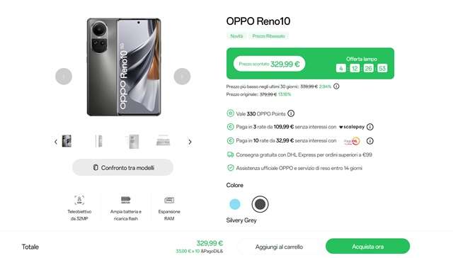 oppo reno10 a 329 euro