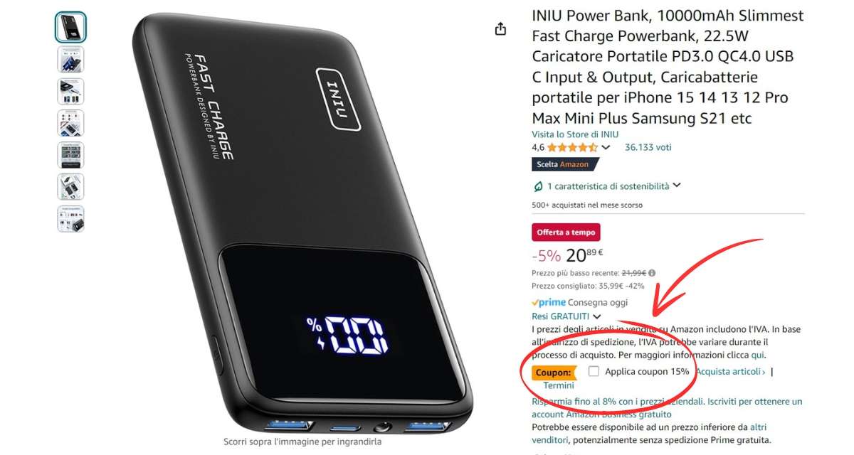 power-bank-ricarica-velocissima-capacita-10000mah-soli-17e-coupon