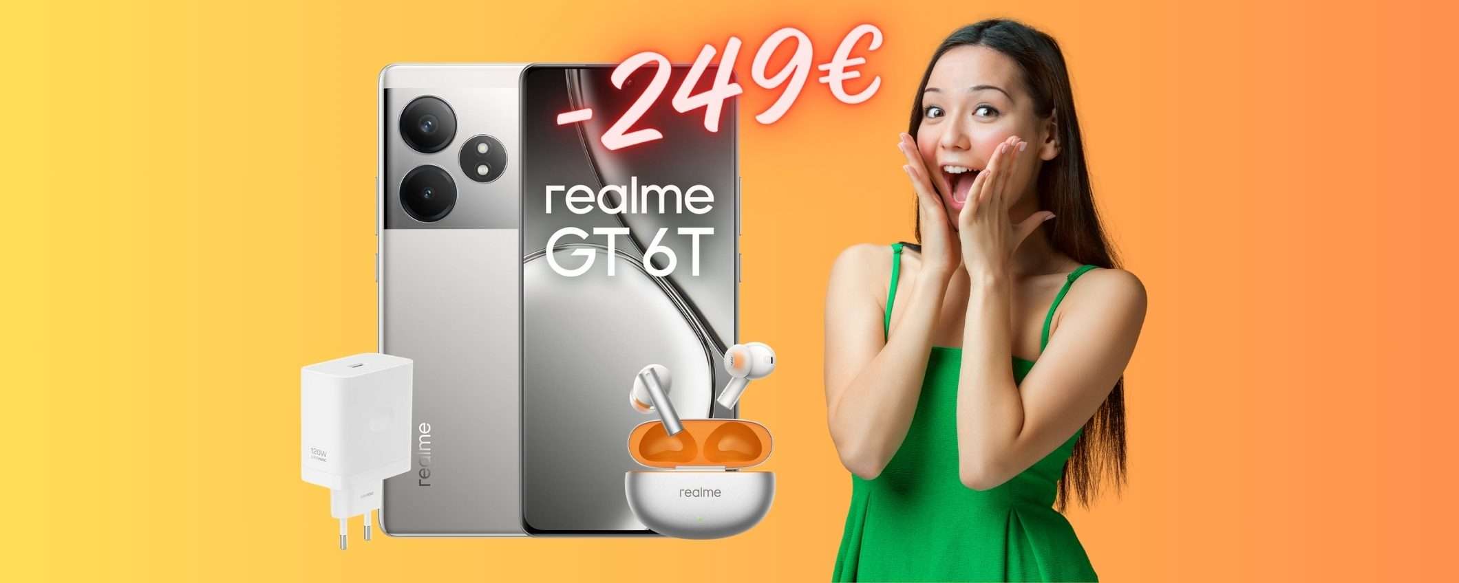 Realme GT 6T da 256GB più in REGALO gli auricolari Buds Air 6 (-249€)