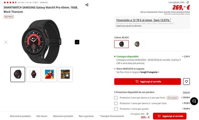 samsung galaxy watch 5 pro 269 euro mediaworld