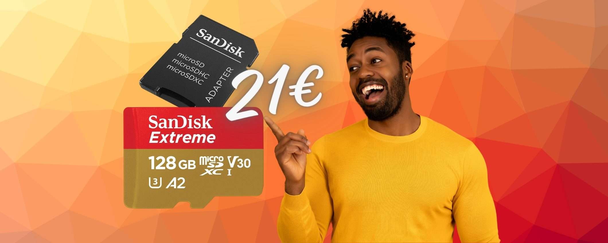 SanDisk da 128GB, la microSD con adattatore tua a SOLI 21€ su Amazon