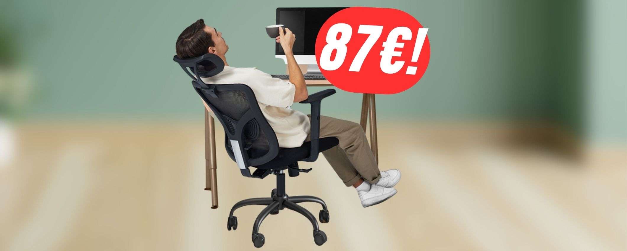 Sedia ergonomica a soli 87€ per una postura perfetta grazie al COUPON!