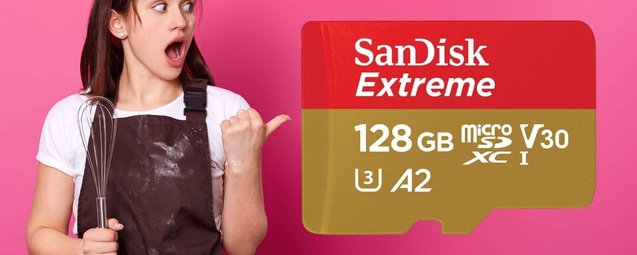 MicroSD SanDisk Extreme da 128GB + adattatore SD e RescuePro Deluxe scontato del 56%