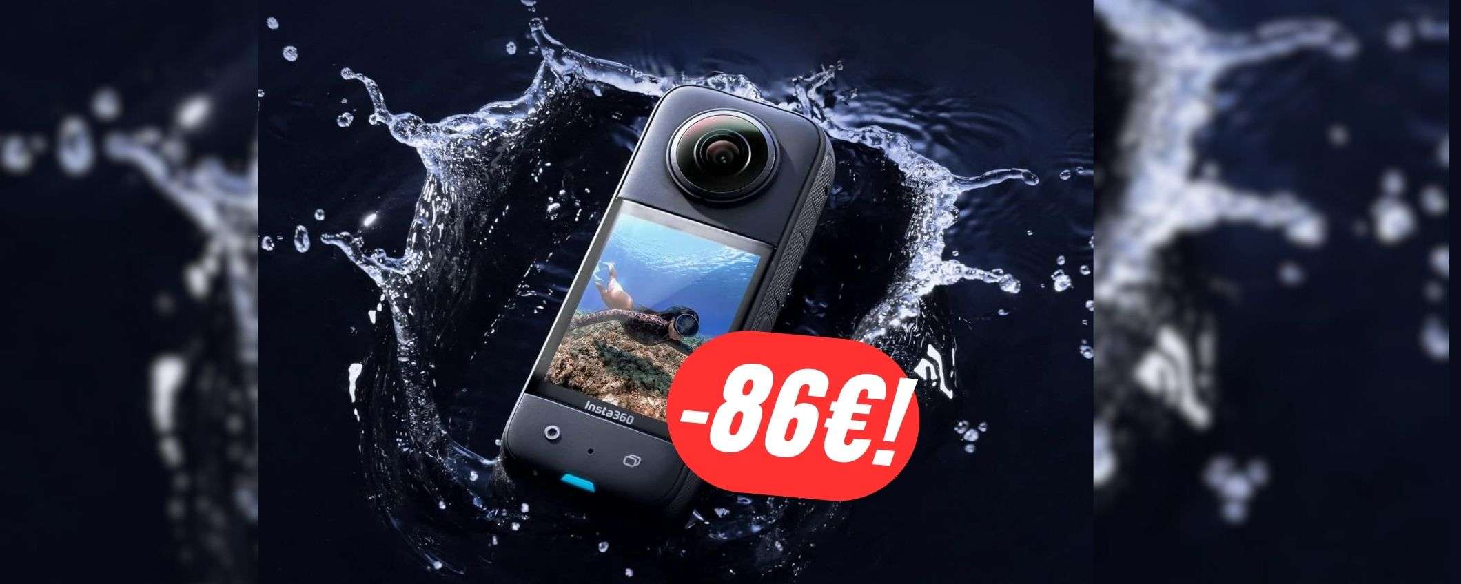 Insta360 X3: la videocamera a 360° (con selfie stick trasparente) è in offerta a -86€!