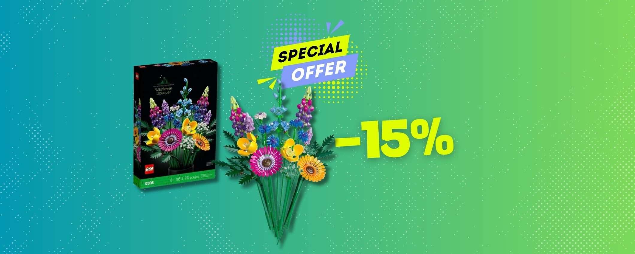 Bellissimo LEGO Icons Bouquet Fiori in sconto SHOCK (-15%)