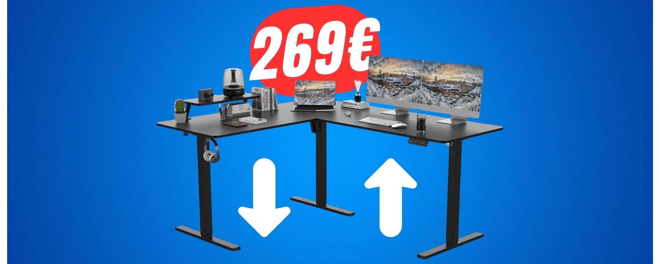 La scrivania angolare REGOLABILE in ALTEZZA crolla a 269€ su Amazon (per poco tempo!)