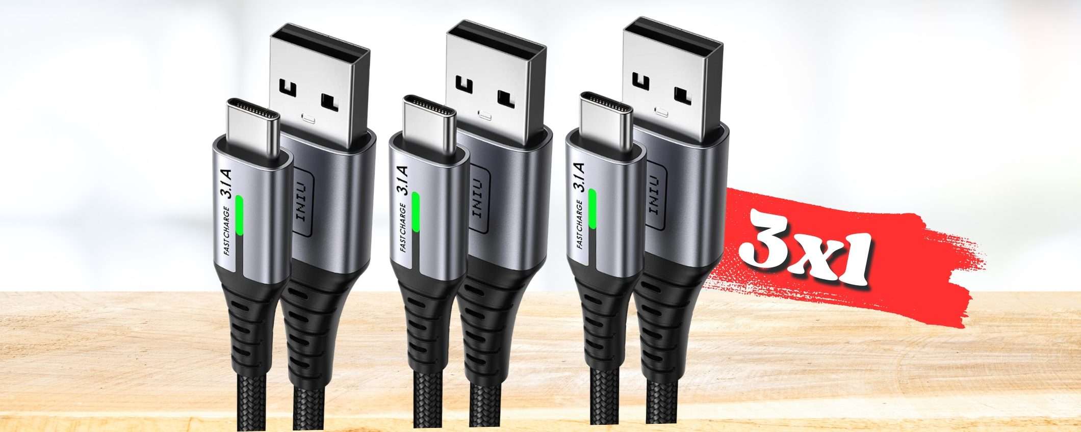 Cavi USB C per ricarica rapida e SICURA, 3pz diverse dimensioni (9€)