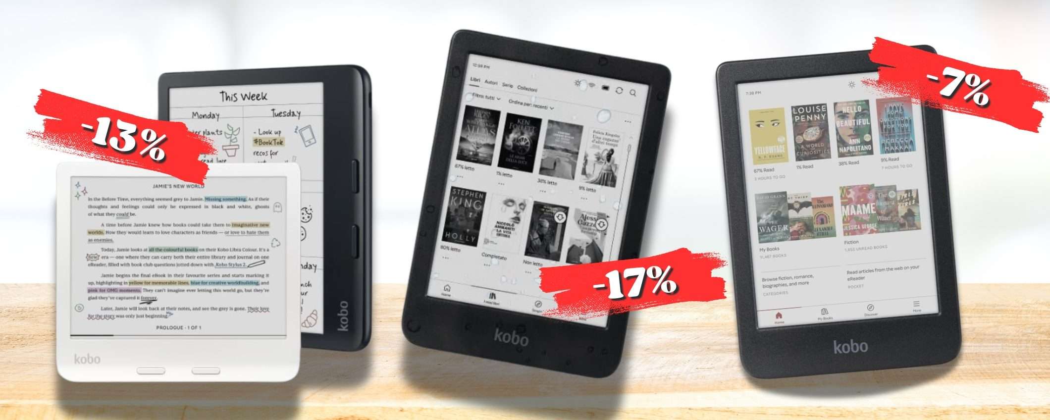 FUORI TUTTO sugli eReader KOBO: in bianco e nero e COLORATI