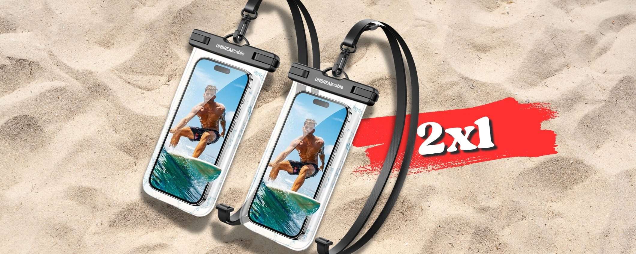 Custodie impermeabili, 2pz per smartphone AL SICURO in acqua (12€)