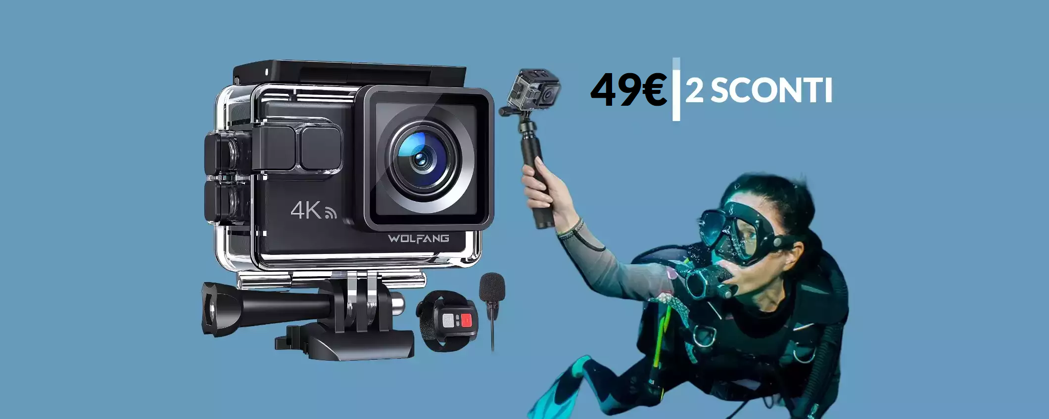 Action cam 4K Wolfang per foto e video WOW: la migliore a 49€