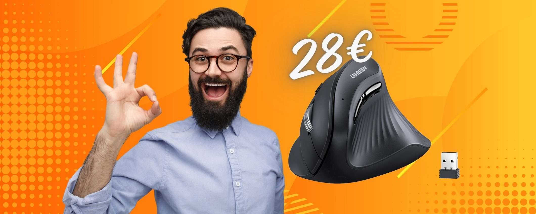 Appena 28€ per questo mouse wireless verticale ergonomico (Amazon)