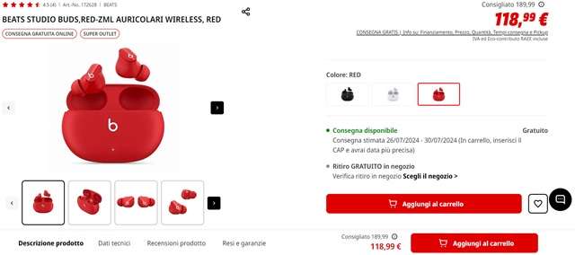 beats studio buds 118 euro mediaworld