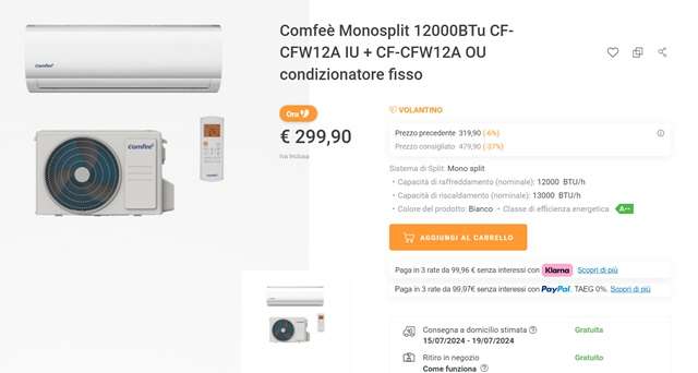 condizionatore comfee a 299 euro da unieuro