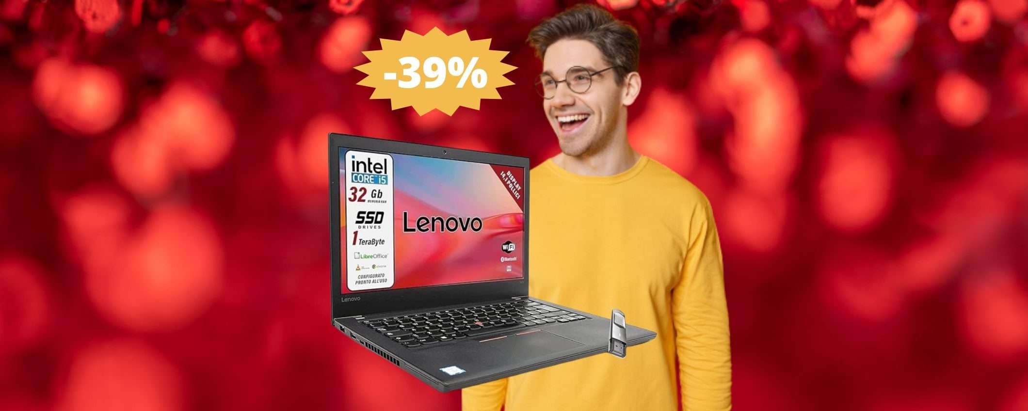 Laptop Lenovo ricondizionato: POTENZA in mega sconto del 39%