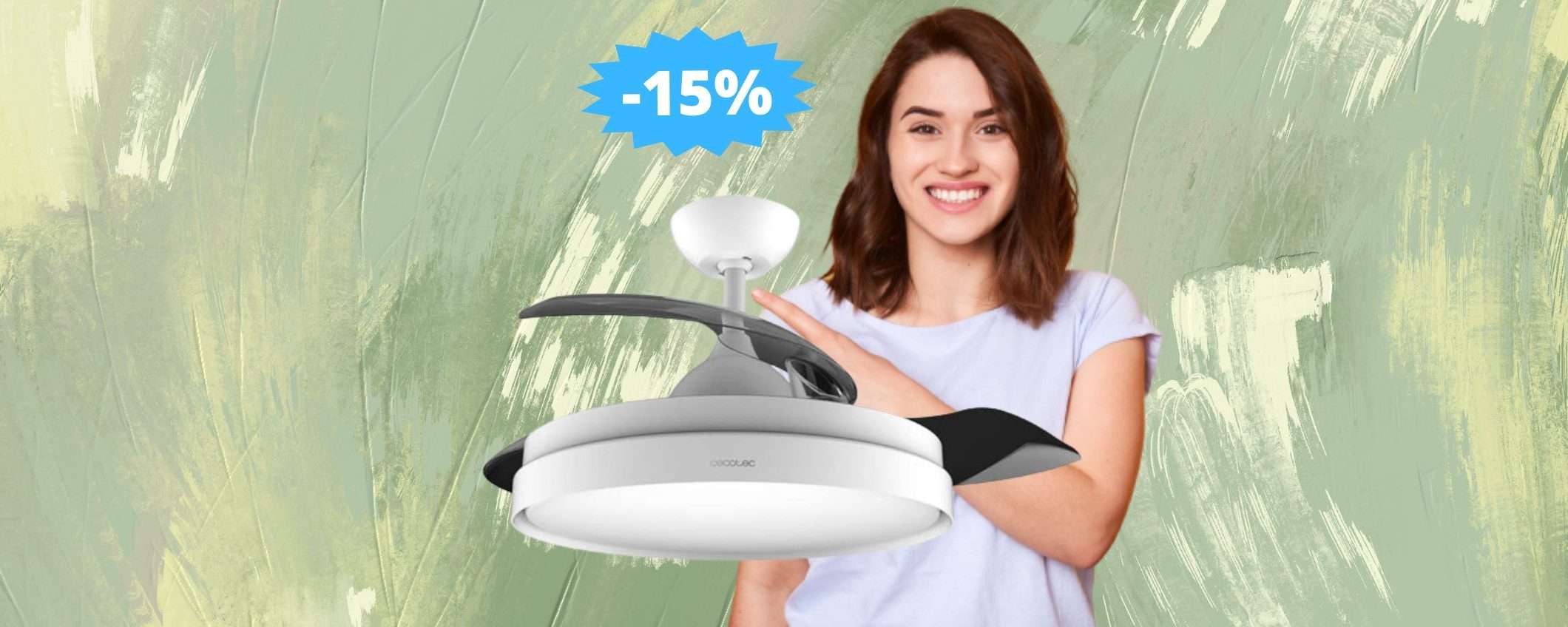 Ventilatore da soffitto Cecotec con pale retrattili: sconto a tempo LIMITATO